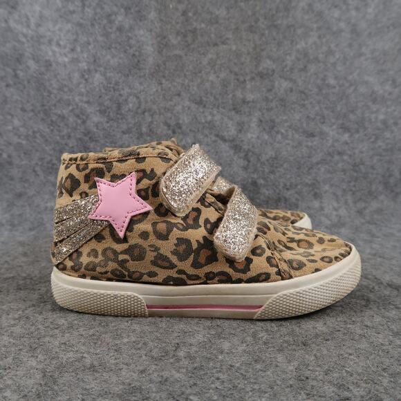 Carters Shoes Kids Toddler 10 Sneaker High Top Double Strap Animal Print Glitter - Picture 1 of 11